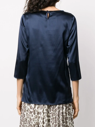 Shop Snobby Sheep 3/4 Sleeves Round-neck Blouse In Blue