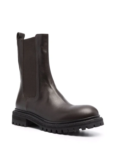 Del Carlo Chunky Leather Boots In Braun