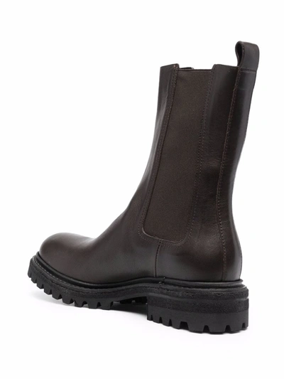 Del Carlo Chunky Leather Boots In Braun