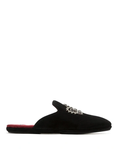 Shop Dolce & Gabbana Encrusted Crown Patch Slippers In Black
