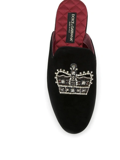 Shop Dolce & Gabbana Encrusted Crown Patch Slippers In Black