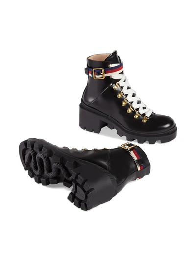Gucci Grosgrain-trimmed Leather Ankle Boots In Black