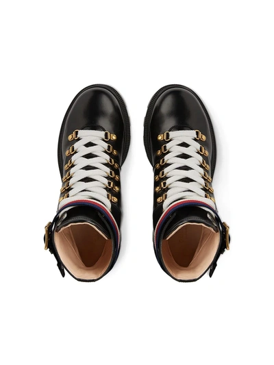 Gucci Grosgrain-trimmed Leather Ankle Boots In Black