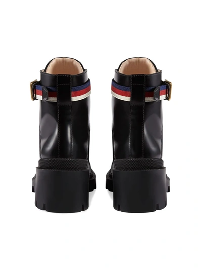 Gucci Grosgrain-trimmed Leather Ankle Boots In Black