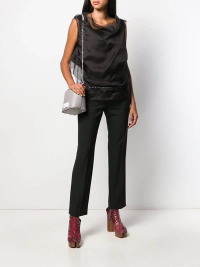 Shop Maison Margiela Cowl-neck Raw Chiffon Blouse In Black