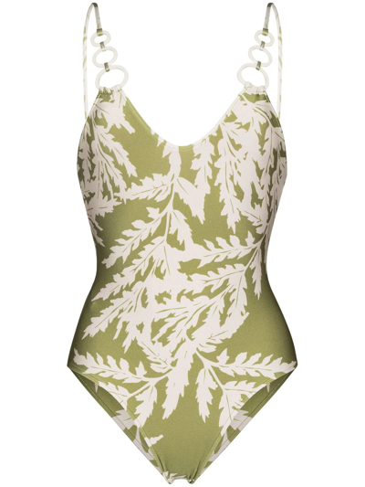 Shop Adriana Degreas Foliage Leaf-print Swimsuit In Green