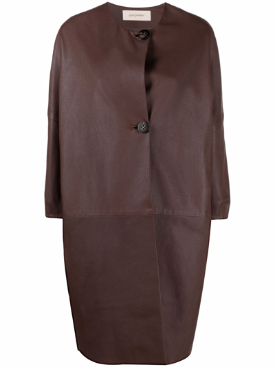 Shop Gentry Portofino Buttoned-up Leather Coat In Brown
