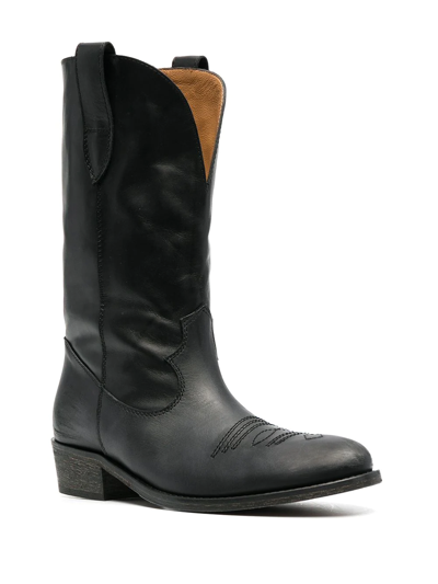 Via Roma 15 Leather Western-style Boots In Black