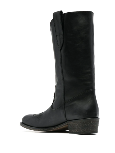 Via Roma 15 Leather Western-style Boots In Black
