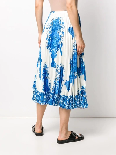 Shop Valentino Ceramic Print Pleated Midi Skirt In Blue