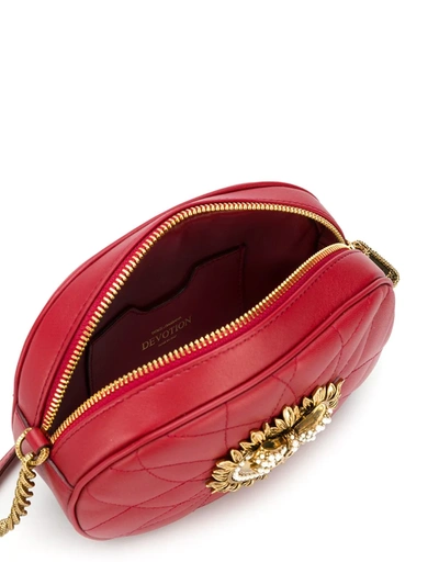 Dolce & Gabbana Devotion Embellished Quilted Leather Shoulder Bag In Red