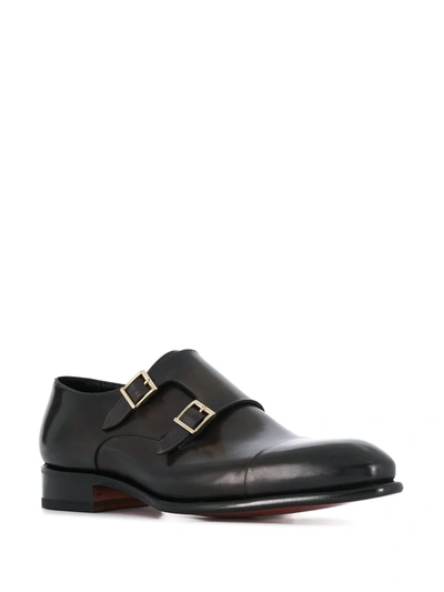 Shop Santoni Double Buckle Pointed Toe Monk Shoes In Grey