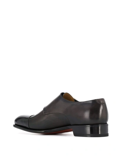 Shop Santoni Double Buckle Pointed Toe Monk Shoes In Grey
