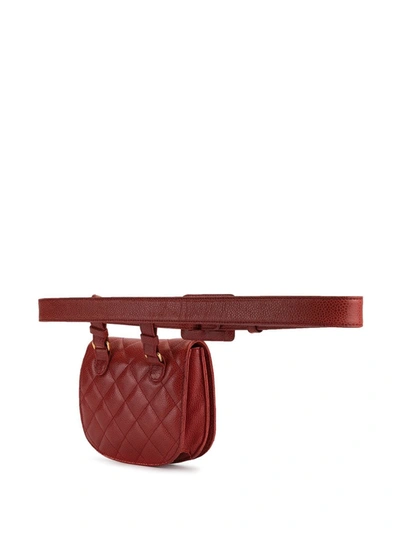 Pre-owned Chanel 1990s Cc Diamond-quilted Belt Bag In Red