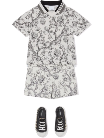 Shop Burberry Floral-print Polo Shirt In Black