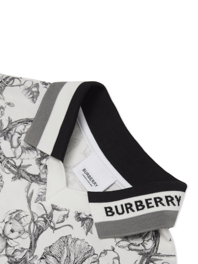 Burberry Boy's Etched Bear & Floral Logo Polo Shirt In Black
