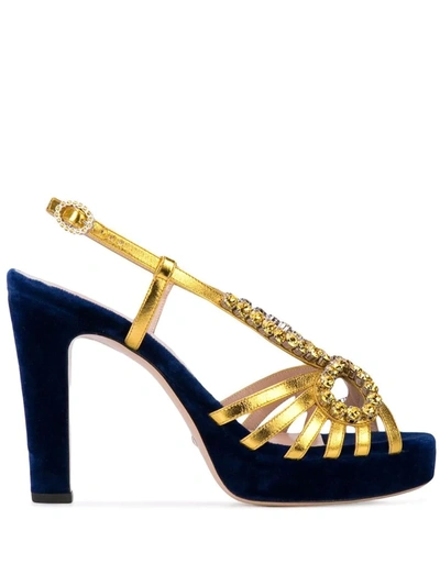 Shop Gucci Crystal Embellished Sandals In Blue