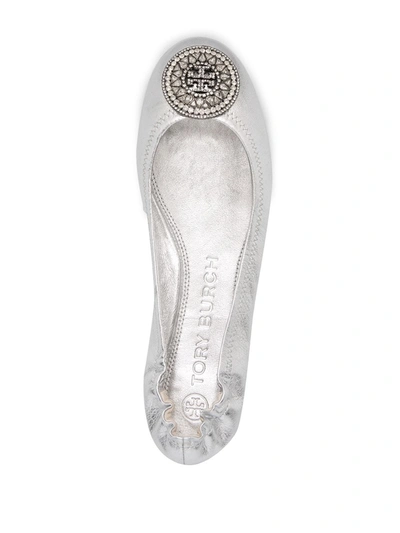 Shop Tory Burch Minnie Travel Ballet Flats In Silver