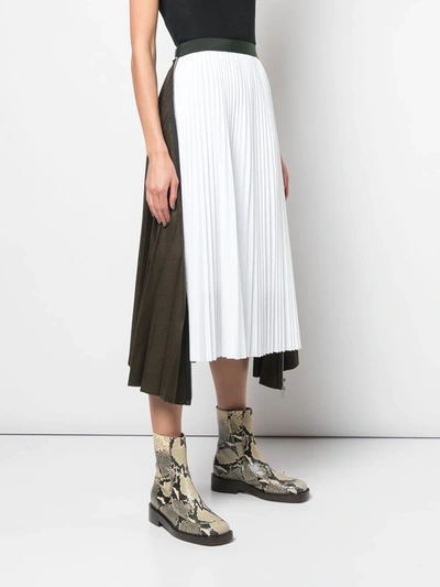 Shop Sacai Zip Detail Pleated Skirt In 503khaki/ivory