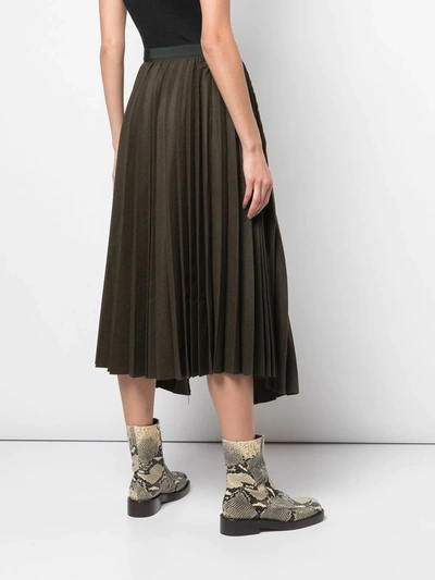 Shop Sacai Zip Detail Pleated Skirt In 503khaki/ivory