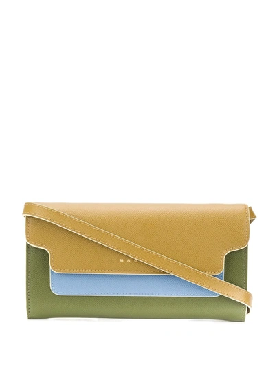 Shop Marni Bellows Wallet With Shoulder Strap In Green