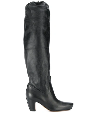 Shop Lanvin Brushed Leather Almond Boots In Black