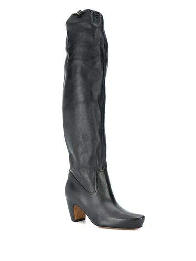 Shop Lanvin Brushed Leather Almond Boots In Black