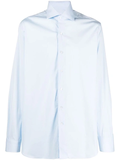 Barba Napoli French Collar Long-sleeve Cotton Shirt In Blue