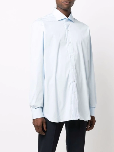 Barba Napoli French Collar Long-sleeve Cotton Shirt In Blue