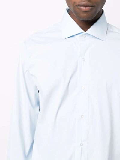 Shop Barba French Collar Long-sleeve Cotton Shirt In Blue