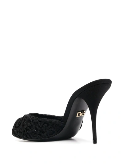 Shop Dolce & Gabbana Embroidered Open-back Sandals In Black