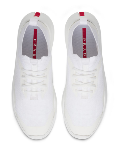 Shop Prada Toblach Techno Knit Lr Sneakers In White
