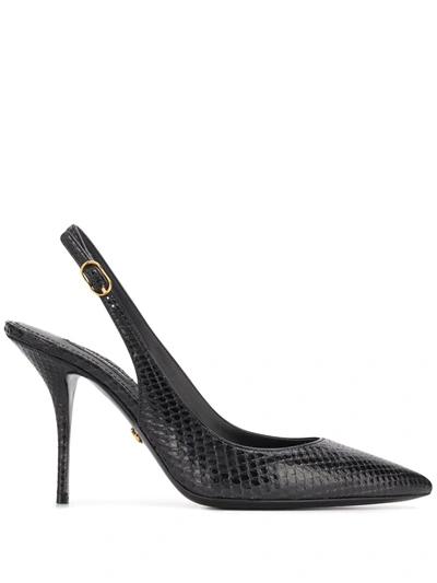 Shop Dolce & Gabbana Tiger-print Leather Slingback Pumps In Black