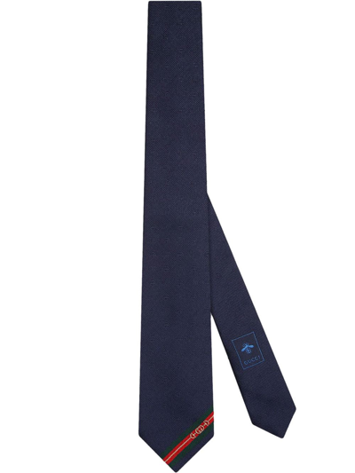 Shop Gucci Double G Jacquard Tie In Blue