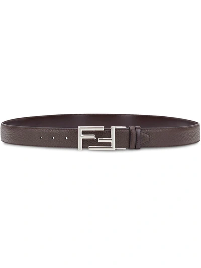 Shop Fendi Ff Buckle Reversible Slim Belt In Brown