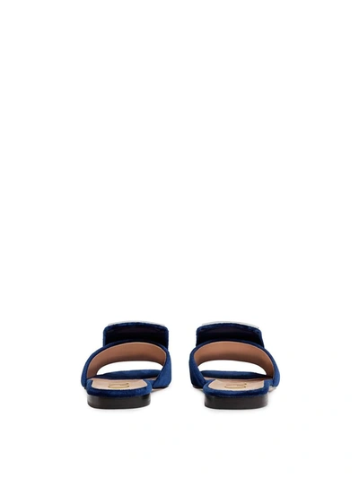 Shop Gucci Velvet Slides With Crystal G In Blue