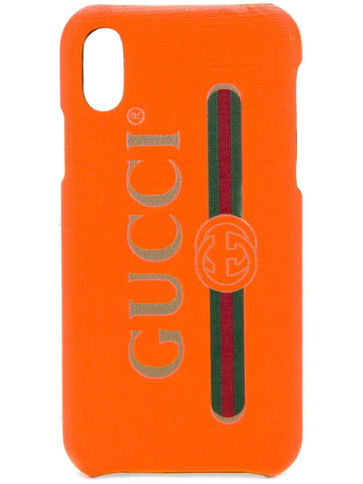 Shop Gucci Logo Print Iphone X Case In Orange