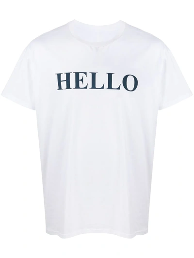 Shop Mackintosh Hello And Goodbye T-shirt In White