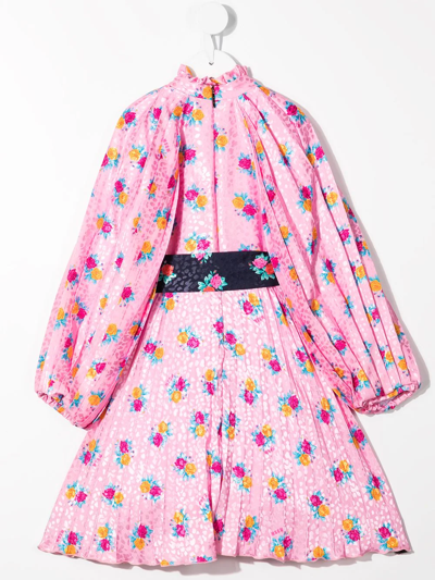 Msgm Floral-print Pleated Midi Dress In Pink