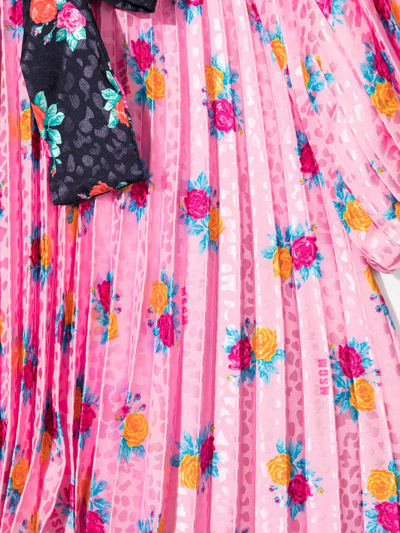 Shop Msgm Floral-print Pleated Midi Dress In Pink