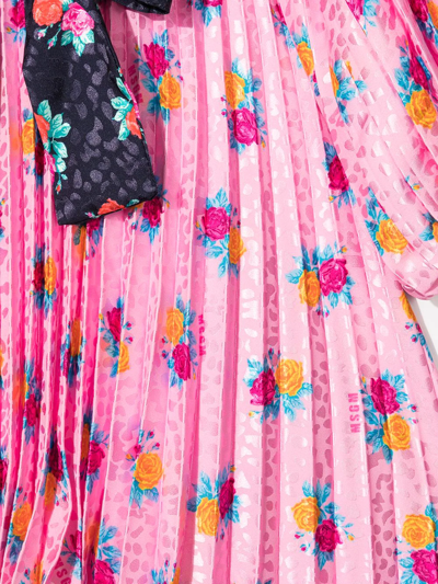 Msgm Floral-print Pleated Midi Dress In Pink