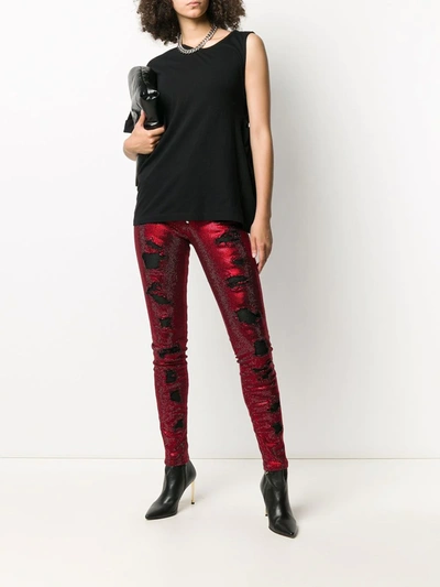 Shop Philipp Plein Crystal Embellished Skinny Jeans In Red