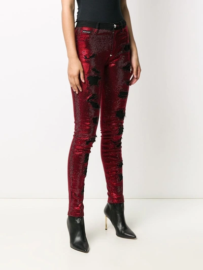 Shop Philipp Plein Crystal Embellished Skinny Jeans In Red