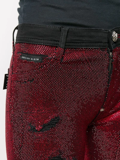Shop Philipp Plein Crystal Embellished Skinny Jeans In Red
