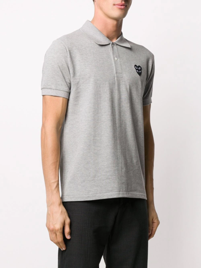 Comme Des Garçons Play Double Heart Cotton Piqué Polo In 灰色