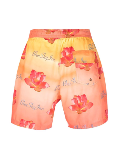 Shop Blue Sky Inn Lotus-print Ombré Swim Shorts In Orange