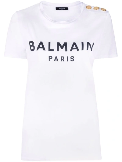 Shop Balmain Three-button Logo-print T-shirt In Weiss