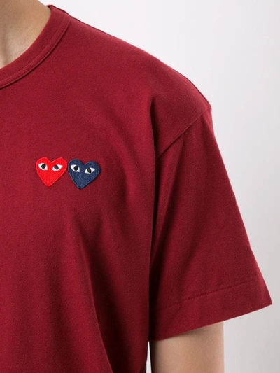 Shop Comme Des Garçons Play Double Heart Appliquéd T-shirt In Red