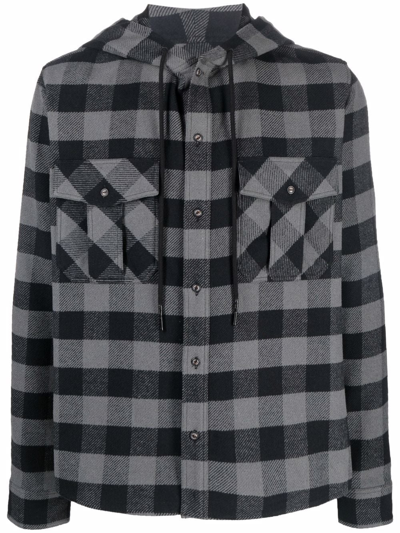 Shop Off-white Arrows-print Check Hoodie Shirt In Grey
