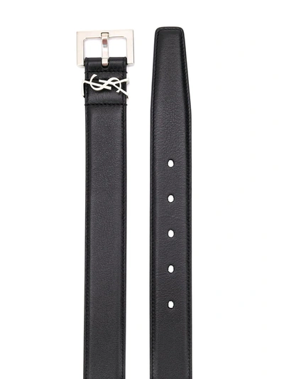 Saint Laurent Women Cassandre Leather Belt In Black